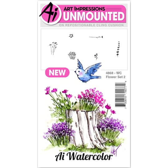 Art Impressions Flower 2 Watercolor Cling Rubber Stamps Set